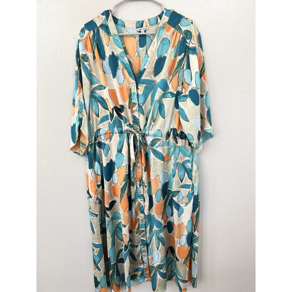 NIC+ZOE Floral Crepe Maxi Dress Size XL Women’s Caftan Pockets Travel $218 Boxy - Picture 3 of 11